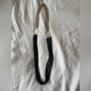 Black Beaded Necklace with Gold Chain